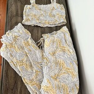 Paper Crane Mustard and Gray Smocked Set